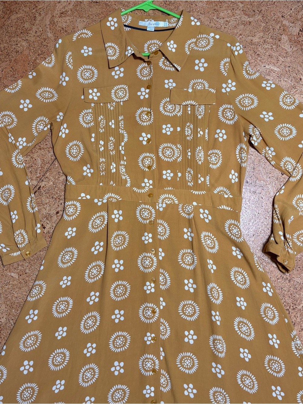 Boden Longsleeve Floral Full Button Down Shirt Dress in Mustard Sz 8 Regular - Picture 7 of 13